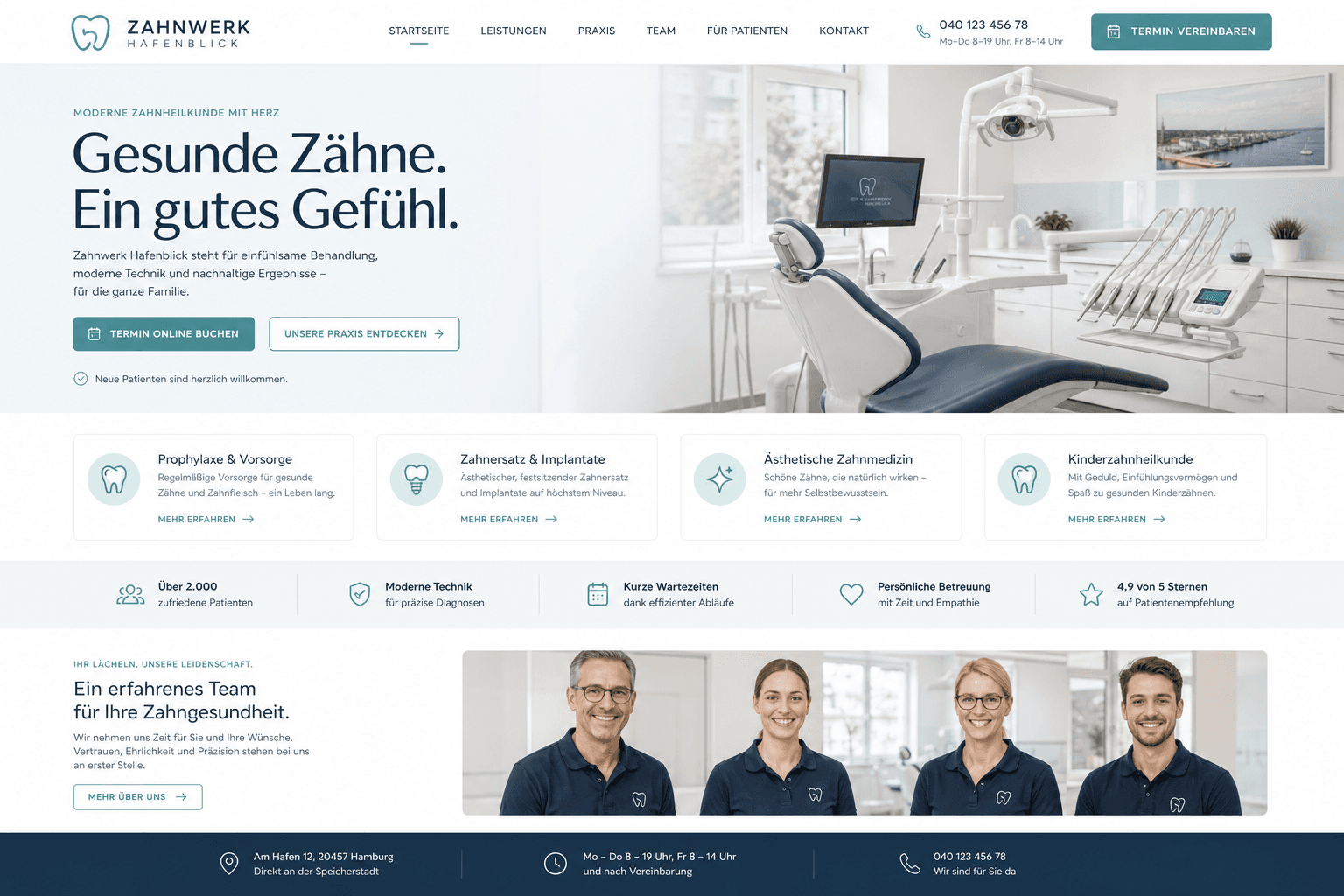 Fiktiver Zahnarztpraxis Website-Mockup Screenshot